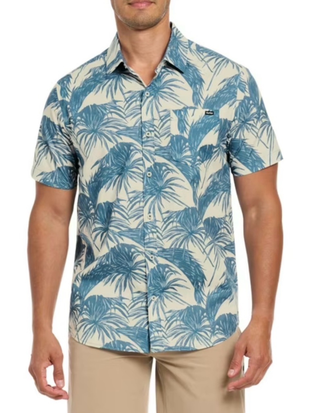 Hurley Blue Tropical Palm Button Up Shirt Mens M NWOT Beach Hawaiian